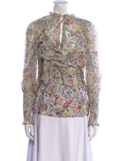 Pre-owned Veronica Beard Silk Floral Print Blouse In Green