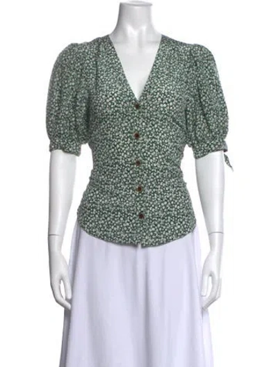 Pre-owned Veronica Beard Silk Floral Print Blouse In Green
