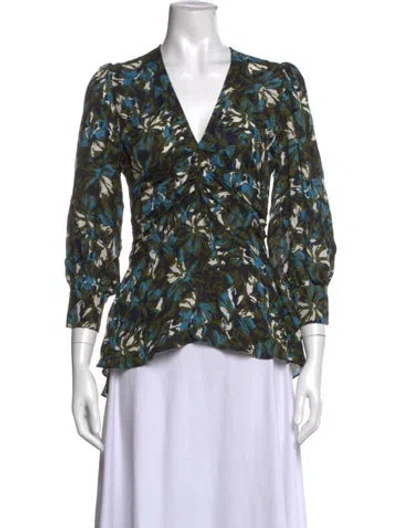 Pre-owned Veronica Beard Silk Floral Print Blouse In Green