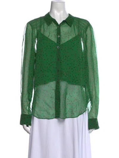 Pre-owned Veronica Beard Silk Floral Print Blouse In Green