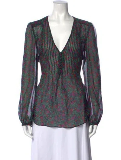 Pre-owned Veronica Beard Silk Floral Print Blouse In Green
