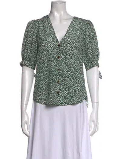 Pre-owned Veronica Beard Silk Floral Print Blouse In Green