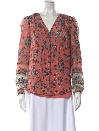 Pre-owned Veronica Beard Silk Floral Print Blouse In Metallic/pink