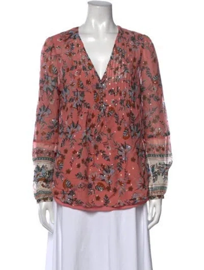 Pre-owned Veronica Beard Silk Floral Print Blouse In Metallic/pink
