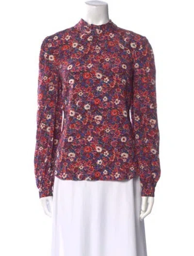 Pre-owned Veronica Beard Silk Floral Print Blouse In Multi