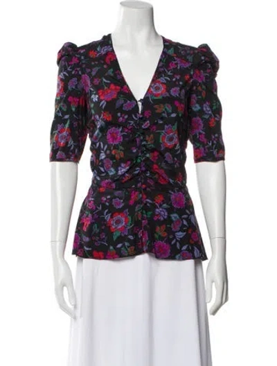 Pre-owned Veronica Beard Silk Floral Print Blouse In Multi