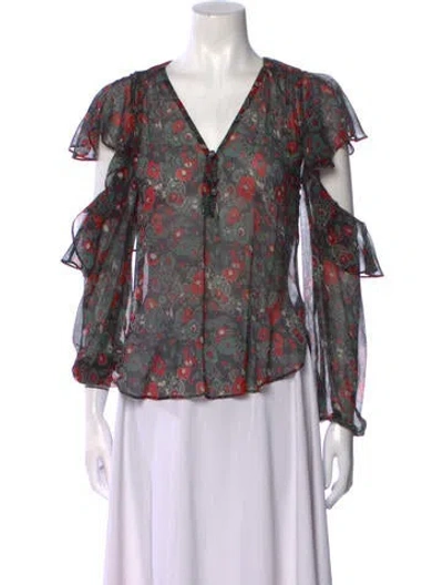 Pre-owned Veronica Beard Silk Floral Print Blouse In Multi