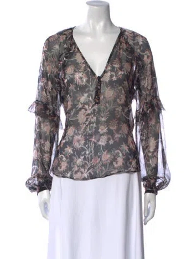 Pre-owned Veronica Beard Silk Floral Print Blouse In Multi