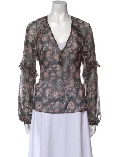 Pre-owned Veronica Beard Silk Floral Print Blouse In Multi