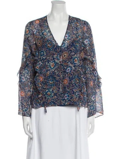 Pre-owned Veronica Beard Silk Floral Print Blouse In Multi