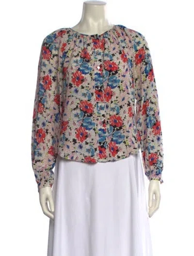 Pre-owned Veronica Beard Silk Floral Print Blouse In Multi