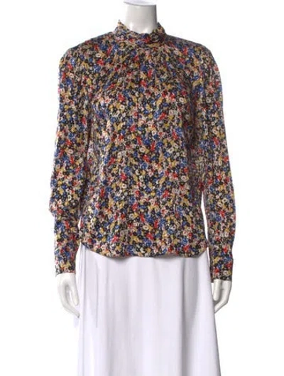 Pre-owned Veronica Beard Silk Floral Print Blouse In Multi