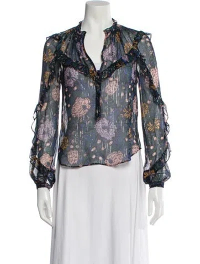 Pre-owned Veronica Beard Silk Floral Print Blouse In Multi