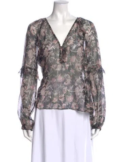 Pre-owned Veronica Beard Silk Floral Print Blouse In Multi