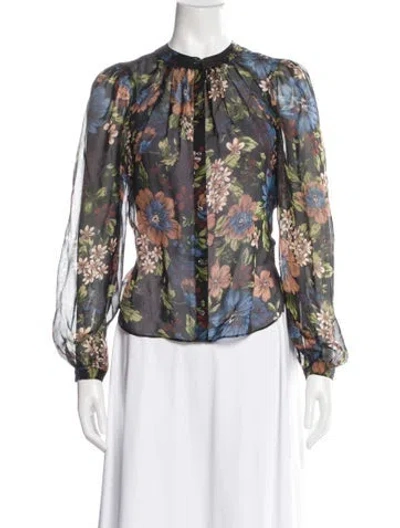 Pre-owned Veronica Beard Silk Floral Print Blouse In Multi