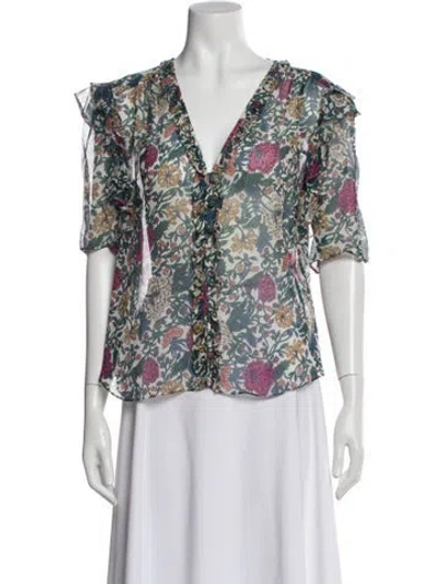 Pre-owned Veronica Beard Silk Floral Print Blouse In Multi