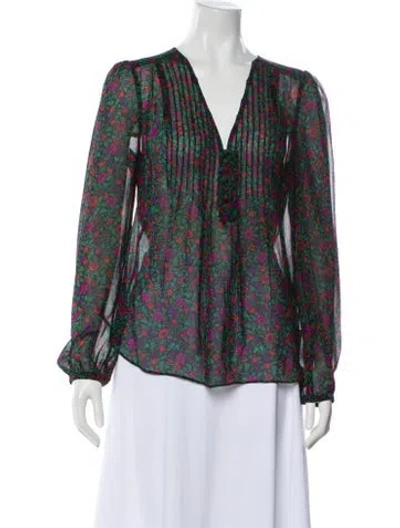 Pre-owned Veronica Beard Silk Floral Print Blouse In Multi