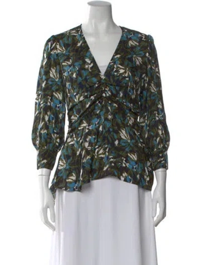 Pre-owned Veronica Beard Silk Floral Print Blouse In Multi