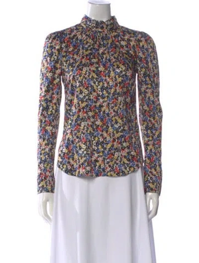 Pre-owned Veronica Beard Silk Floral Print Blouse In Multi