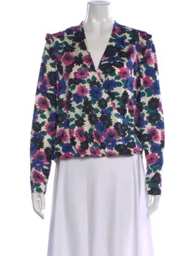 Pre-owned Veronica Beard Silk Floral Print Blouse In Multi