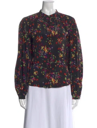 Pre-owned Veronica Beard Silk Floral Print Blouse In Multi