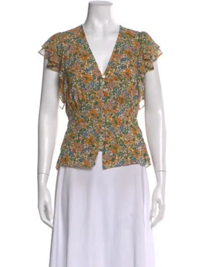 Pre-owned Veronica Beard Silk Floral Print Blouse In Multi