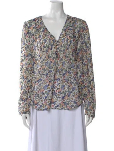 Pre-owned Veronica Beard Silk Floral Print Blouse In Multi