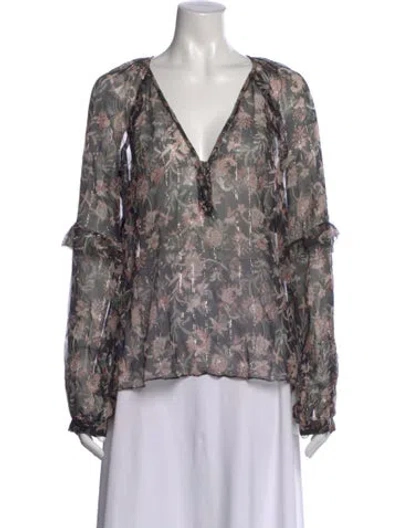 Pre-owned Veronica Beard Silk Floral Print Blouse In Multi