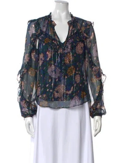 Pre-owned Veronica Beard Silk Floral Print Blouse In Multi