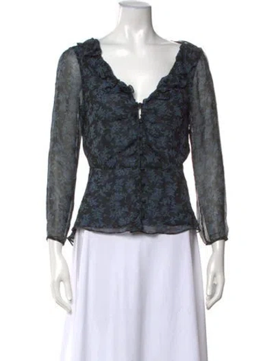 Pre-owned Veronica Beard Silk Floral Print Blouse In Multi