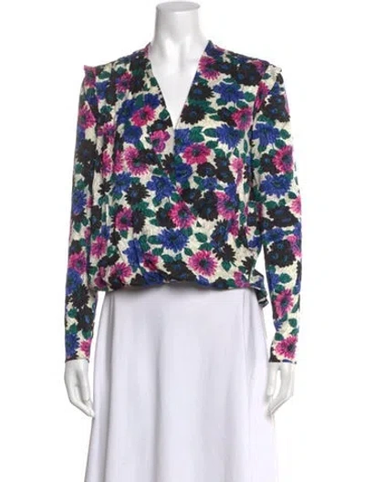 Pre-owned Veronica Beard Silk Floral Print Blouse In Multi