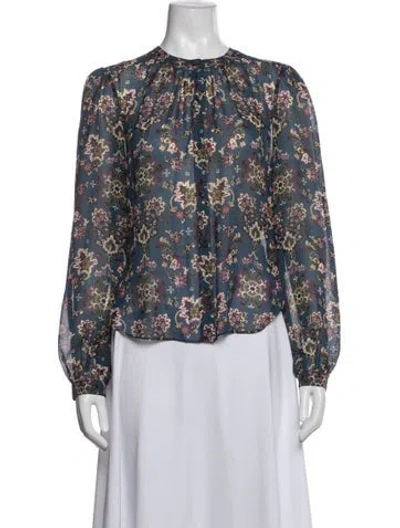Pre-owned Veronica Beard Silk Floral Print Blouse In Multi