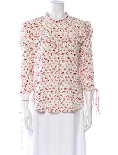 Pre-owned Veronica Beard Silk Floral Print Blouse In Neutral