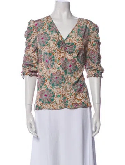 Pre-owned Veronica Beard Silk Floral Print Blouse In Neutral