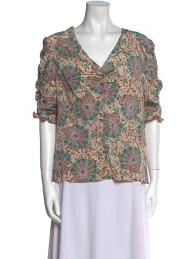 Pre-owned Veronica Beard Silk Floral Print Blouse In Neutral