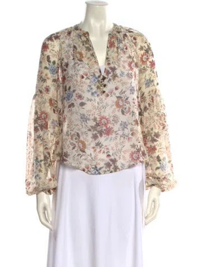 Pre-owned Veronica Beard Silk Floral Print Blouse In Neutral