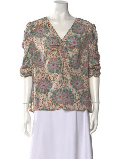 Pre-owned Veronica Beard Silk Floral Print Blouse In Neutral