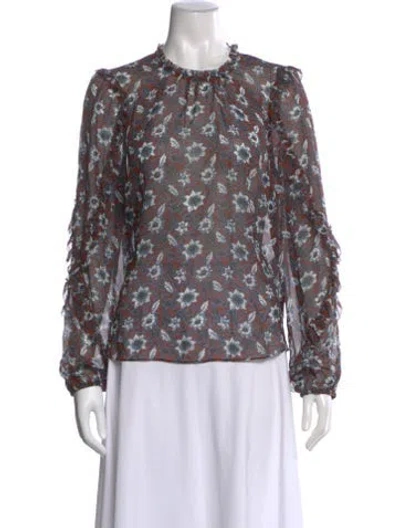 Pre-owned Veronica Beard Silk Floral Print Blouse In Neutral
