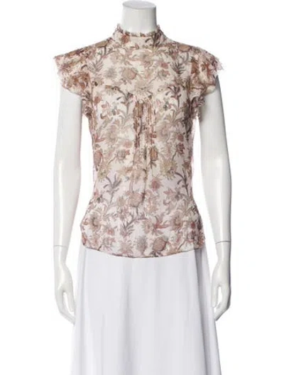 Pre-owned Veronica Beard Silk Floral Print Blouse In Neutral