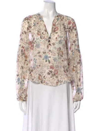Pre-owned Veronica Beard Silk Floral Print Blouse In Neutral