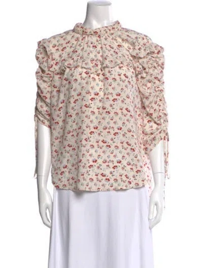 Pre-owned Veronica Beard Silk Floral Print Blouse In Neutral