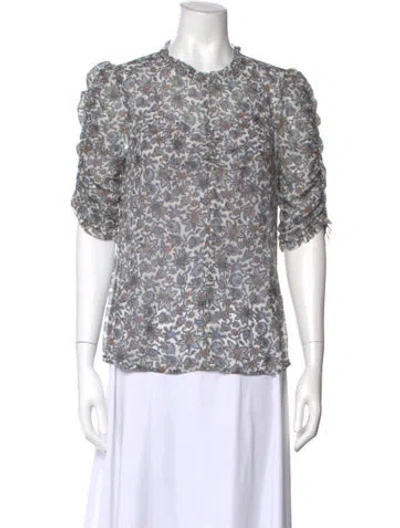Pre-owned Veronica Beard Silk Floral Print Blouse In Neutral
