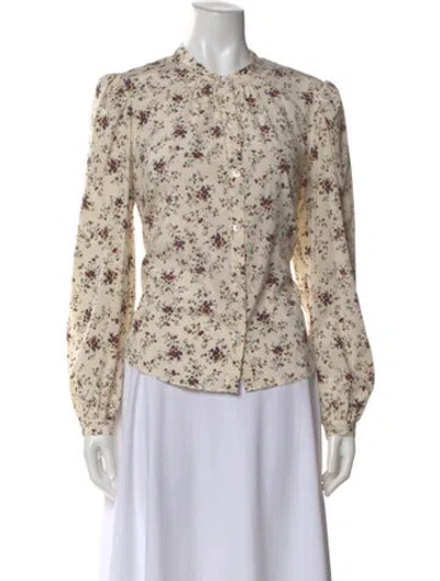 Pre-owned Veronica Beard Silk Floral Print Blouse In Neutral