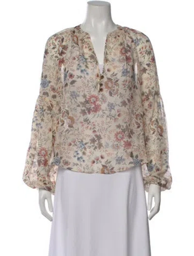 Pre-owned Veronica Beard Silk Floral Print Blouse In Neutral
