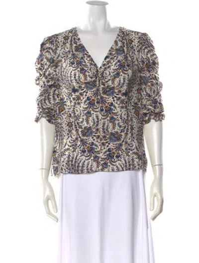 Pre-owned Veronica Beard Silk Floral Print Blouse In Neutral