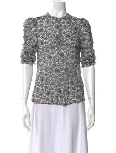 Pre-owned Veronica Beard Silk Floral Print Blouse In Neutral