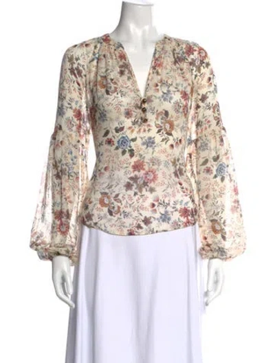 Pre-owned Veronica Beard Silk Floral Print Blouse In Neutral