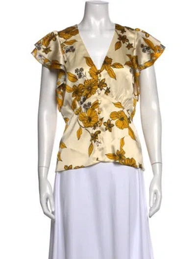 Pre-owned Veronica Beard Silk Floral Print Blouse In Neutral