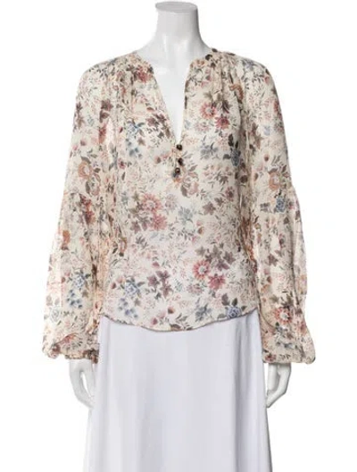 Pre-owned Veronica Beard Silk Floral Print Blouse In Neutral