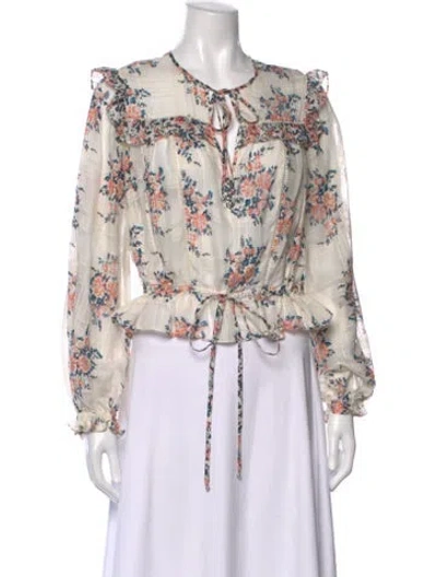 Pre-owned Veronica Beard Silk Floral Print Blouse In Neutral